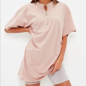Missguided Pink Zip Up T-Shirt Dress